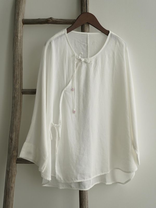 燕燕~春季新品～苧重工琵琶扣涼爽上衣 苧麻襯衫 ab2634701 