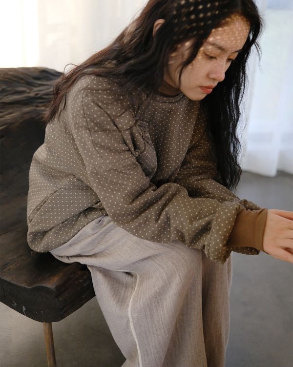 燕燕~棉麻商品~秋冬款 斜襟波點寬鬆廓形加厚棉衣夾棉外套  ab2233601 