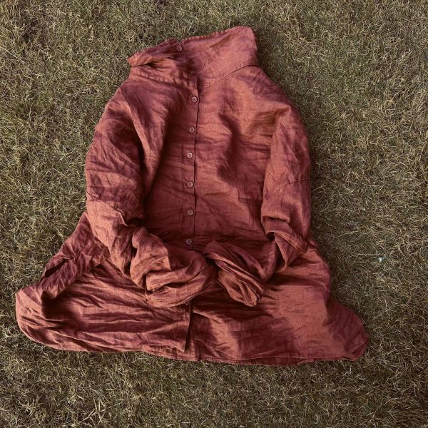 燕燕~秋冬新款 寬鬆加厚苧麻高領開襟衫 上衣 