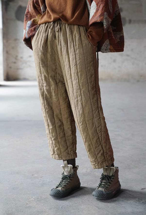 燕燕棉麻～亞麻材質 文藝做舊壓條加厚夾棉直筒棉褲 休閒顯瘦薄棉麻褲 長褲 ab021701 