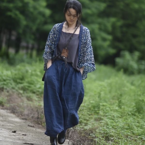 燕燕~夏季新款 休閒寬鬆抽繩款亞麻寬褲 長褲 