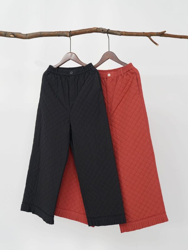 燕燕~秋冬新品 多色休閒直筒花邊褲 文藝復古絎棉條紋棉褲長褲 ab2533601 