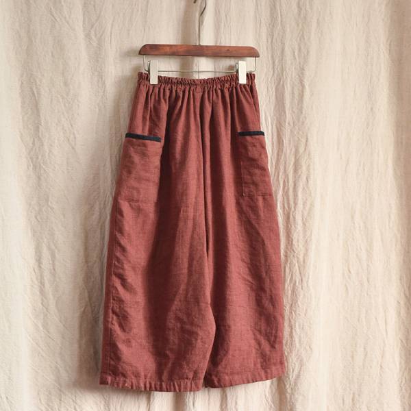 燕燕~春秋款  棉麻材質 寬鬆休閒褲 闊腿長褲 九分褲 民俗風寬褲 