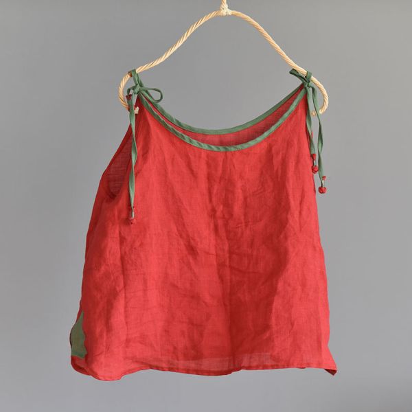 燕燕~春秋款 純苧麻 撞色盤扣吊帶背心 