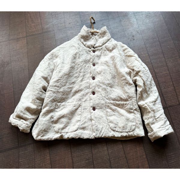 燕燕~秋季新款 （短版）高品質砂洗亞麻棉衣藝術復古寬鬆亞麻棉服中長款夾棉外套 ab438901 