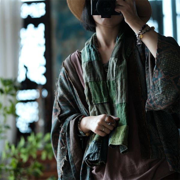 燕燕~設計復古文藝減齡氣質百搭麻圍巾 ab211301 