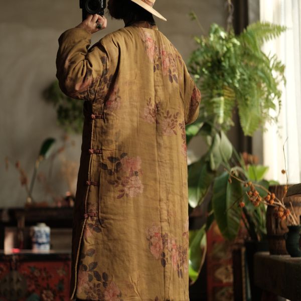 燕燕～文藝復古中式印花立領斜襟棉衣棉袍洋裝 連身裙  ab145901 