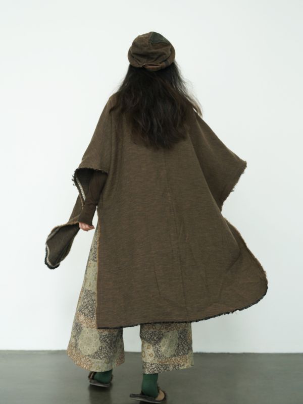 燕燕~秋款 復古色織沙礫披肩長外套 復古毛邊做舊隨性長外套 ab2430801 