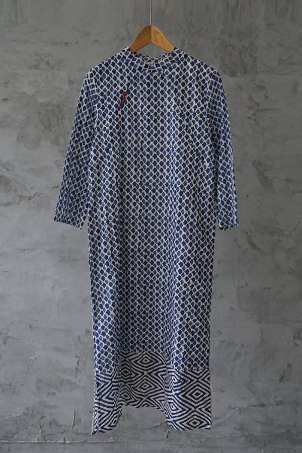 燕燕~棉麻商品~青瓷印花款 顯瘦旗袍洋裝 連身裙 ab202101 