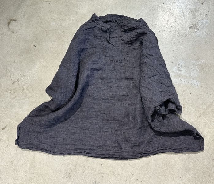 燕燕~亞麻 文藝復古肌理感色織套頭立領盤扣寬鬆落肩小衫 上衣 