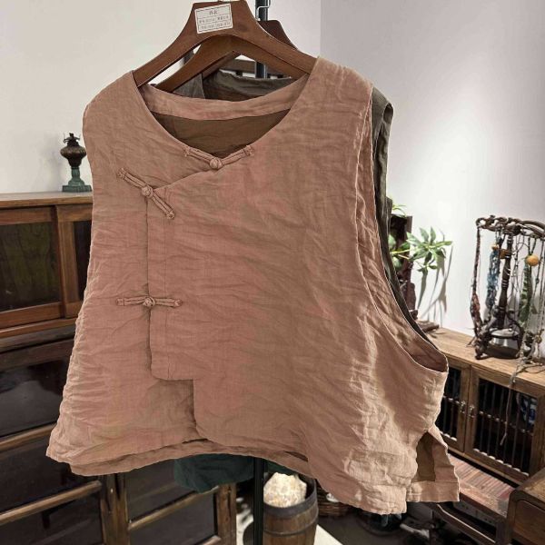 燕燕~秋冬新款 加厚苧麻雙層復古盤扣背心 ab27901 