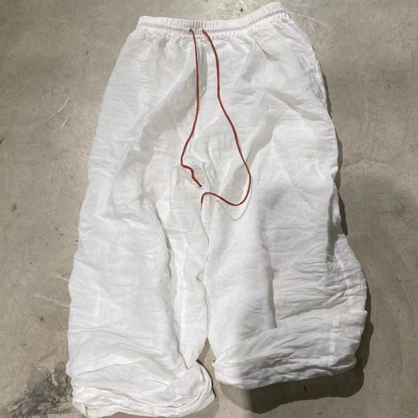 燕燕~砂洗加厚苧麻    撞色抽繩文藝復古休閒百搭寬鬆長褲 