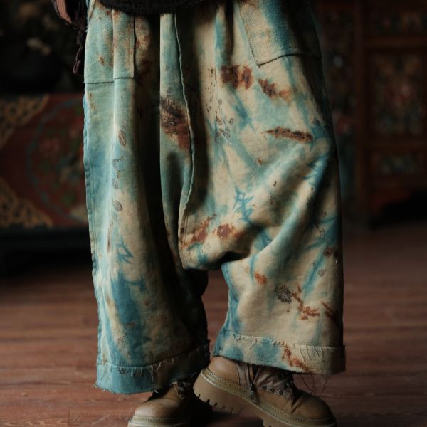 燕燕~復古文藝手工植物染吊檔休閒褲 ab236101 