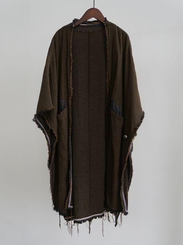 燕燕~秋款 復古色織沙礫披肩長外套 復古毛邊做舊隨性長外套 ab2430801 