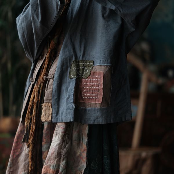 燕燕~亞麻~復古盤扣炒色做舊拼接長袖襯衫 上衣 外套 ab203301 