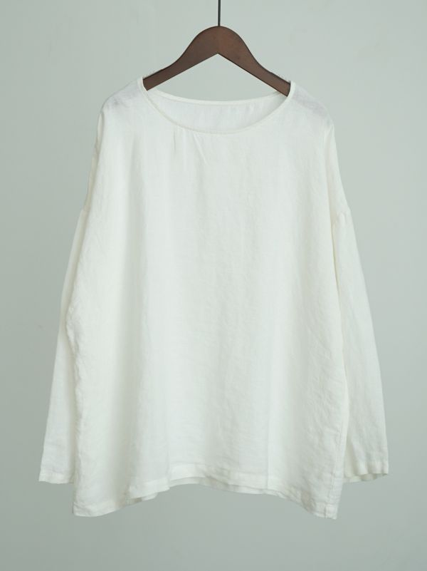 燕燕～亞麻～秋季簡約氣質百搭圓領套頭襯衫 打底寬鬆上衣  ab2526401 