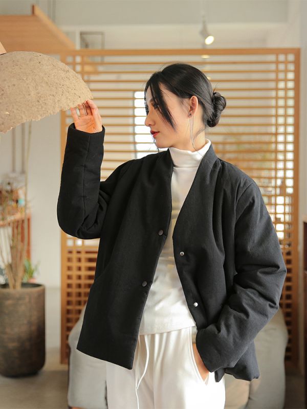 燕燕~棉麻商品~ 寬鬆百搭夾棉加厚保暖女式棉衣棉服外套 