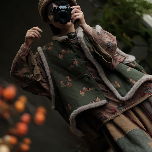 燕燕~復古毛毛夾棉背心棉衣 ab234201 