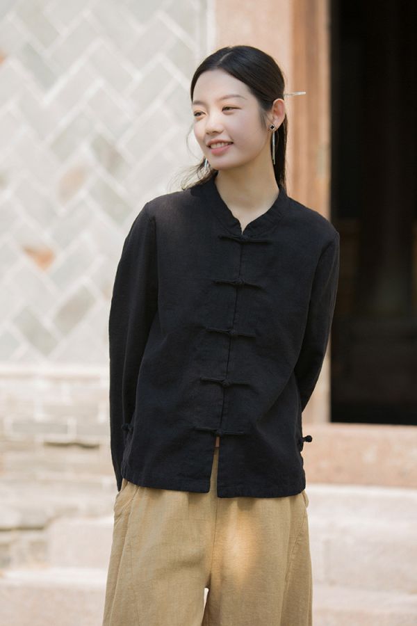 燕燕~春季新款 改良驚艷小立領上衣  盤扣女式長袖修身禪服開襟衫 外套 