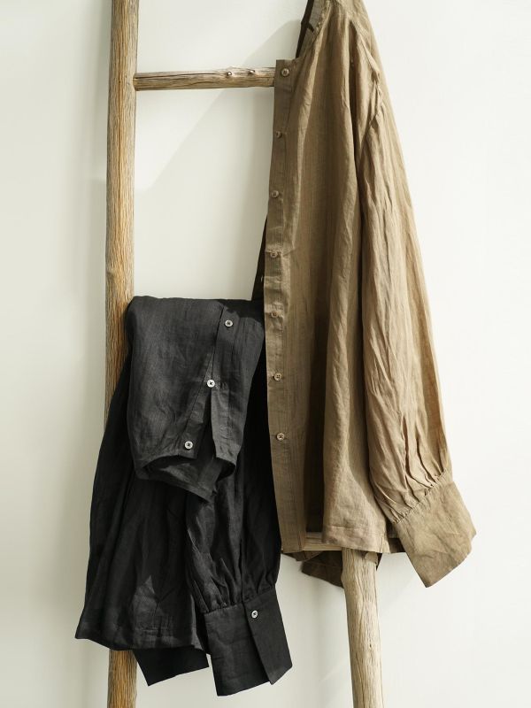 燕燕~春季法式～復古襯衫輕盈薄透寬鬆長袖小圓領苧麻休閒襯衫 ab2632601 