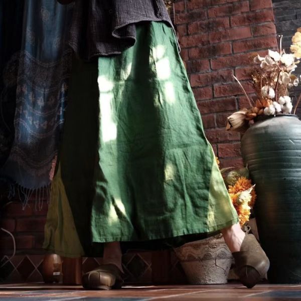 燕燕～純亞麻 做舊雪花洗色織大擺長裙。ab203501 