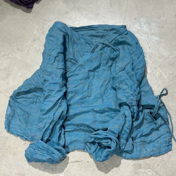 燕燕~亞麻~文藝復古斜襟繫帶小衫 上衣 襯衫 外套 