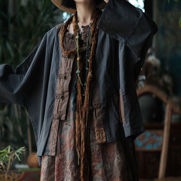 燕燕~亞麻~復古盤扣炒色做舊拼接長袖襯衫 上衣 外套 ab203301 