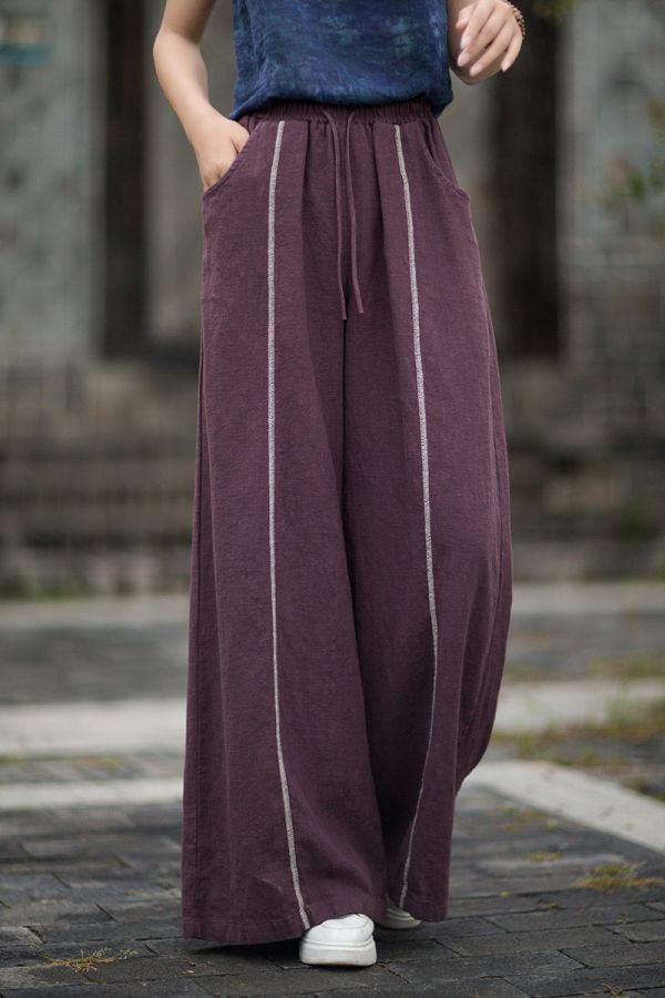 秋季新款 苧麻砂洗個性小眾文藝百搭女式寬褲 長褲 