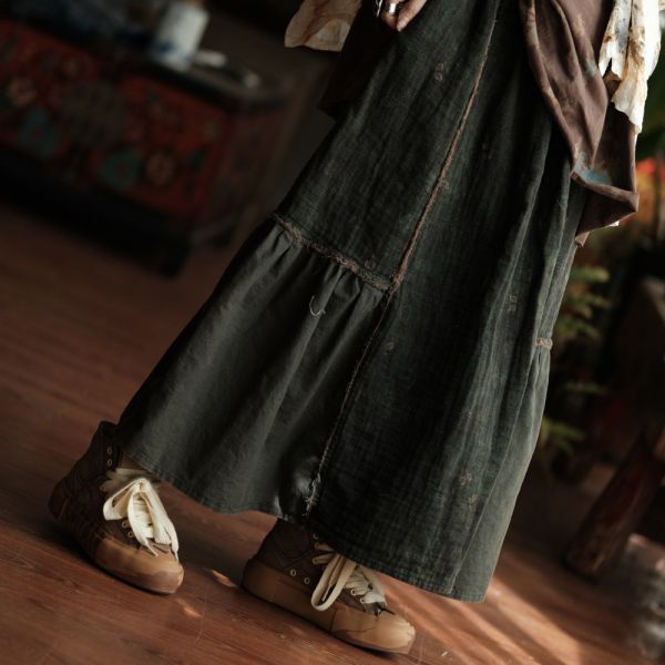 燕燕~棉拼色文藝復古百搭長裙 ab235901 