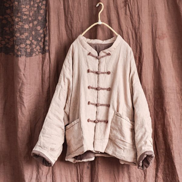 燕燕~秋冬新款 亞麻 文藝中式盤扣棉衣棉服外套 