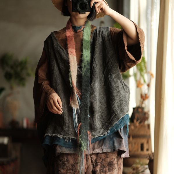 燕燕~秋冬新款 復古文藝手工編織長絨羊毛段染細圍巾 髮帶 abSC08301 