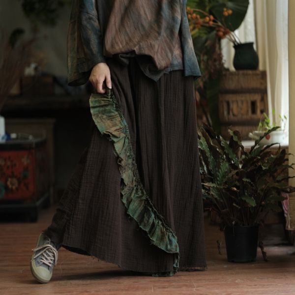 燕燕~高端棉麻～設計復古文藝花邊長裙    ab236001 