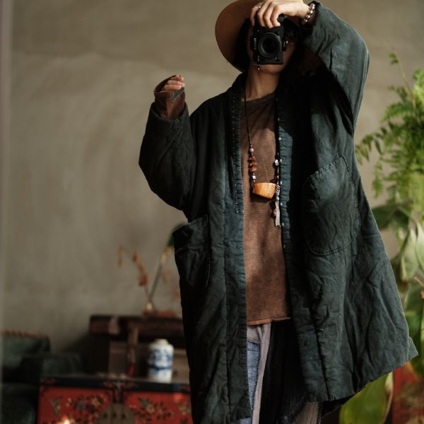 燕燕~棉麻商品~復古文藝絎線水洗手工針跡百搭棉衣外套棉袍 外套  ab194001 