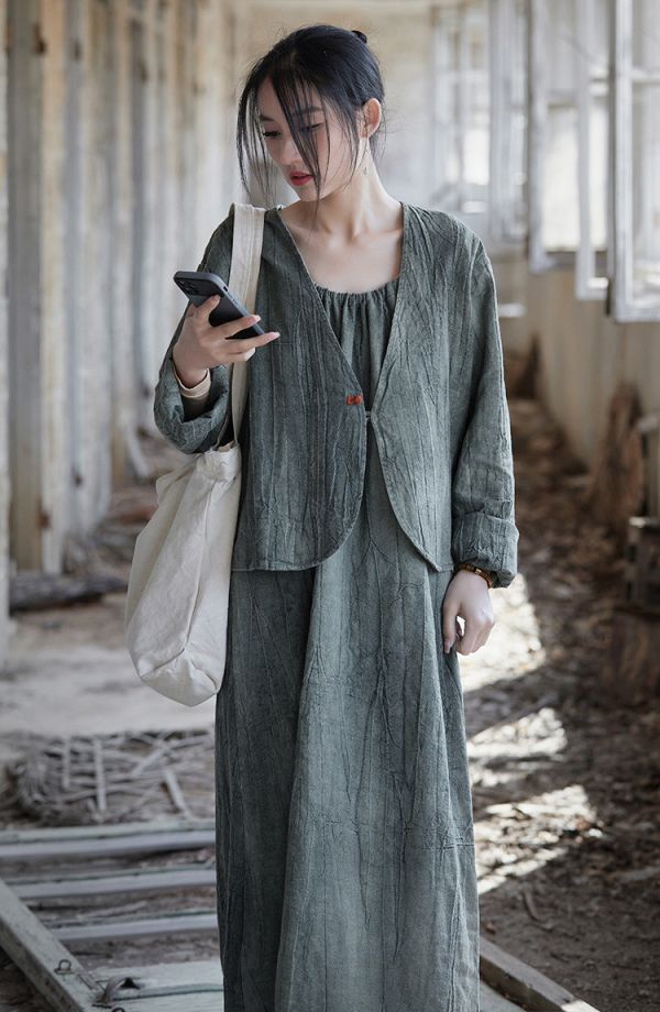燕燕~苧麻~夏棉麻女裝新款   紮染百搭開襟衫 長袖短外套 