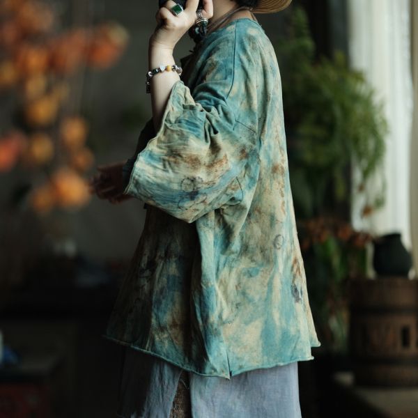 燕燕~復古手工植物染針織棉寬鬆百搭打底T恤 上衣 ab237201 