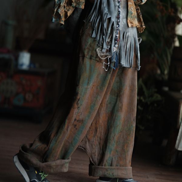 燕燕~復古文藝手工植物染吊檔休閒褲 ab236101 