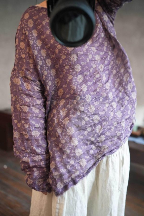 燕燕~夏季中式亞麻 復古寬鬆中式上衣女款圓領上衣 