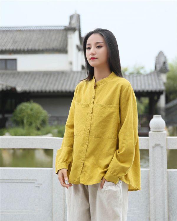 燕燕~棉麻商品~日系森林系~改良款 禪意復古百搭上衣 長袖棉麻衫 