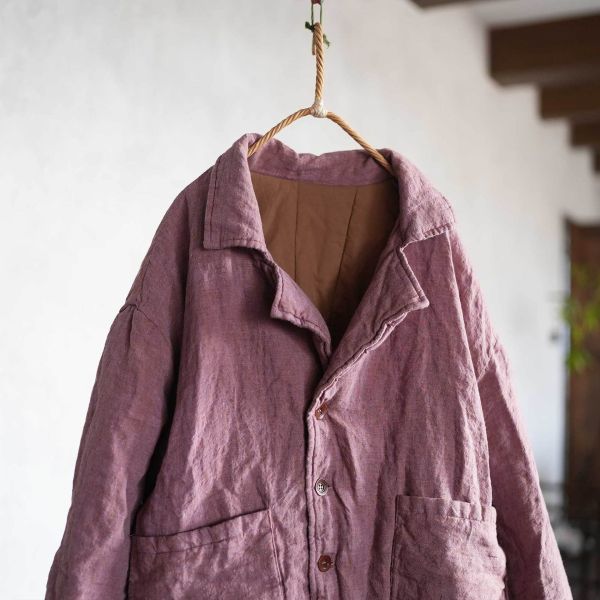 燕燕~厚棉衣過冬必備 色織亞麻 大版寬鬆 西服外套 