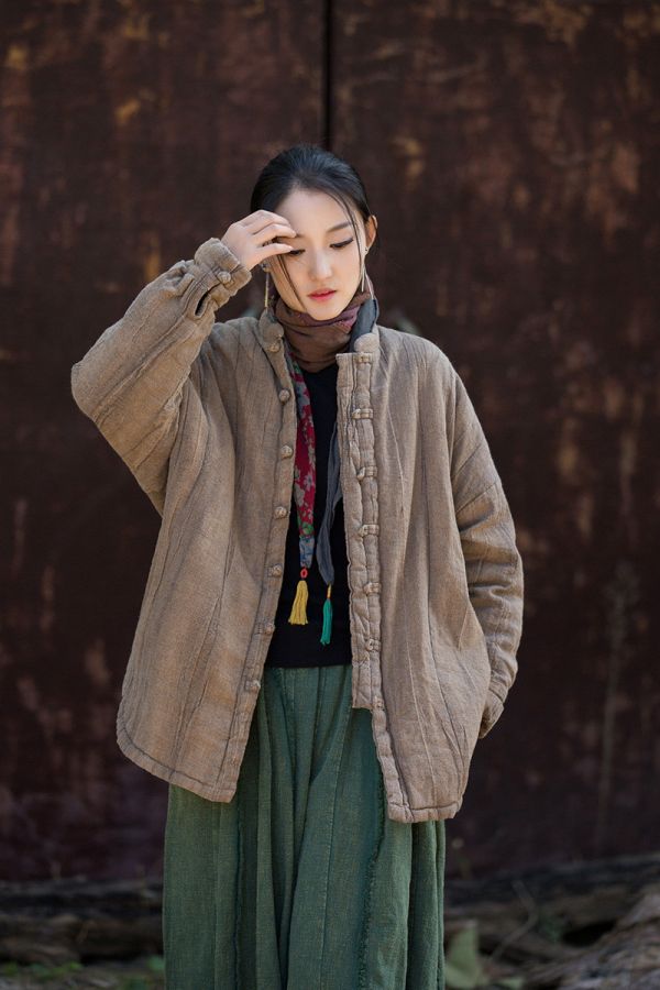 燕燕~冬新品   苧麻髒染夾棉絎縫棉服 禪意風保暖外套 