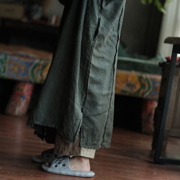 燕燕～亞麻～原創設計雪花洗頹廢感袍子中式洋裝 連身裙 ab198001 