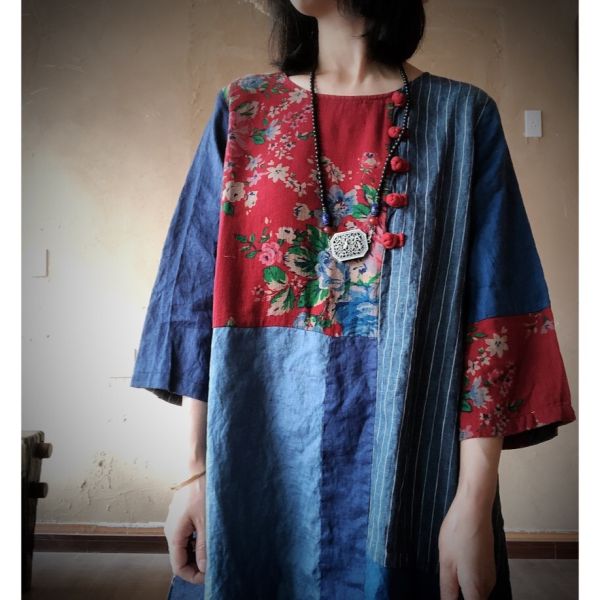 燕燕~拼布寬鬆禪意袍子 鬆弛感 洋裝 連身裙 ab167701 