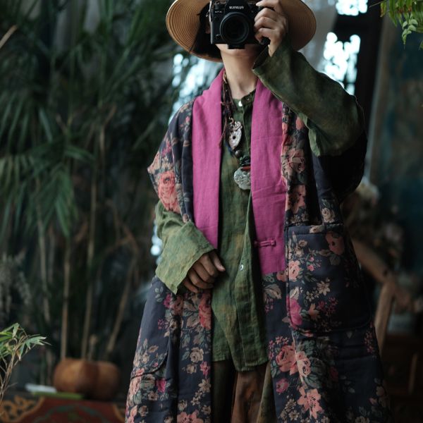 燕燕~棉麻商品~純亞麻。 水洗撞色寬鬆夾棉長背心   ab160301 