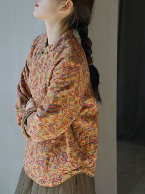 燕燕~數位印花斜襟小棉衣 復古立領加厚茶服棉襖上衣。   ab2328301 