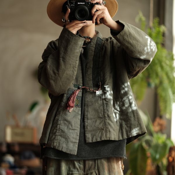 燕燕~棉麻商品~復古文藝麻料炒色小棉衣外套  ab192201 