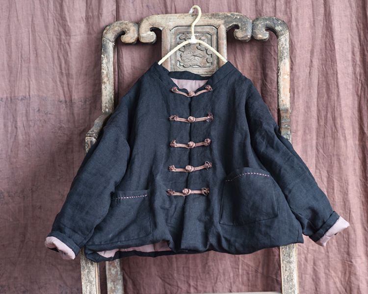 燕燕~棉麻商品~亞麻材質  復古短款女式小棉襖棉服盤扣棉衣外套 