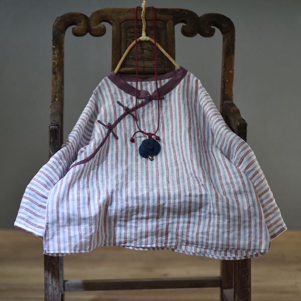 燕燕~棉麻商品~日系森林系~亞麻材質 寬鬆手工縫製盤扣上衣 長袖棉麻衫 