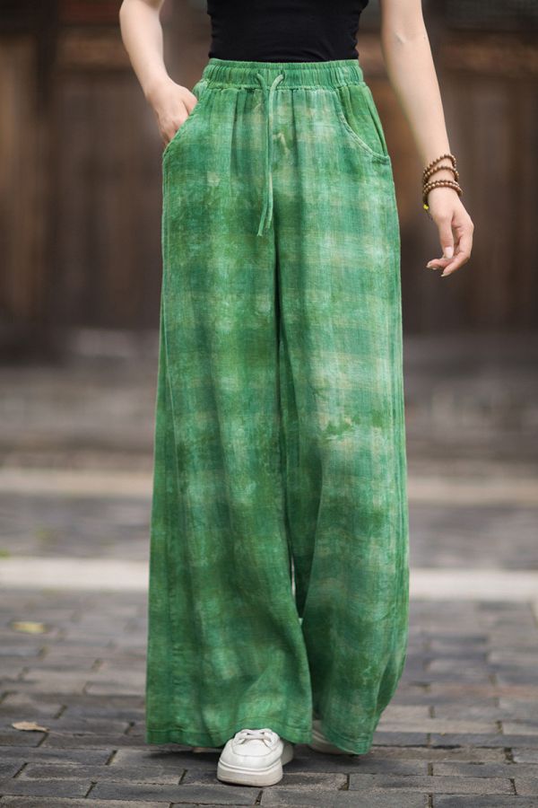 燕燕~秋季新款 渲染寬鬆顯瘦文藝百搭長褲 寬褲 