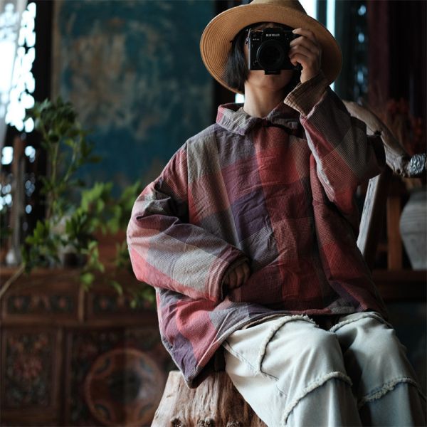 燕燕~秋冬新款 純棉翻領盤扣套頭寬鬆棉袍長棉衣上衣。ab212501 