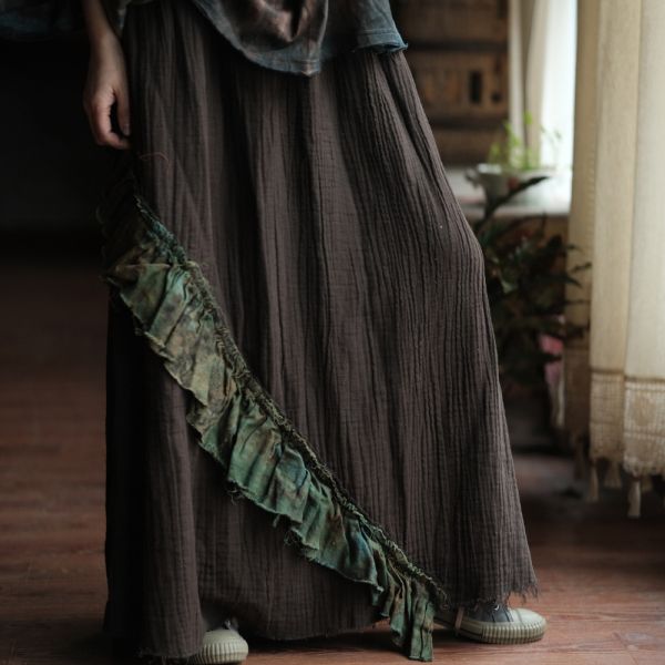 燕燕~高端棉麻～設計復古文藝花邊長裙    ab236001 